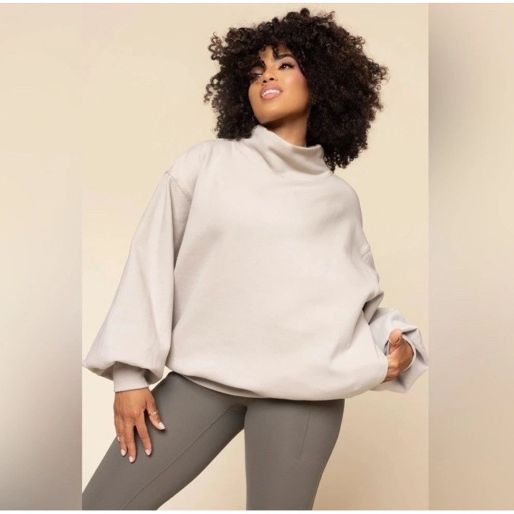 POPFLEX Ooey Gooey Mockneck Sweatshirt Pockets Silver Birch L/XL